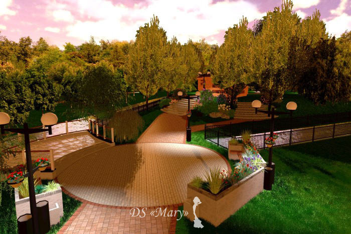 Mostek w projekcie ogrodu/parku